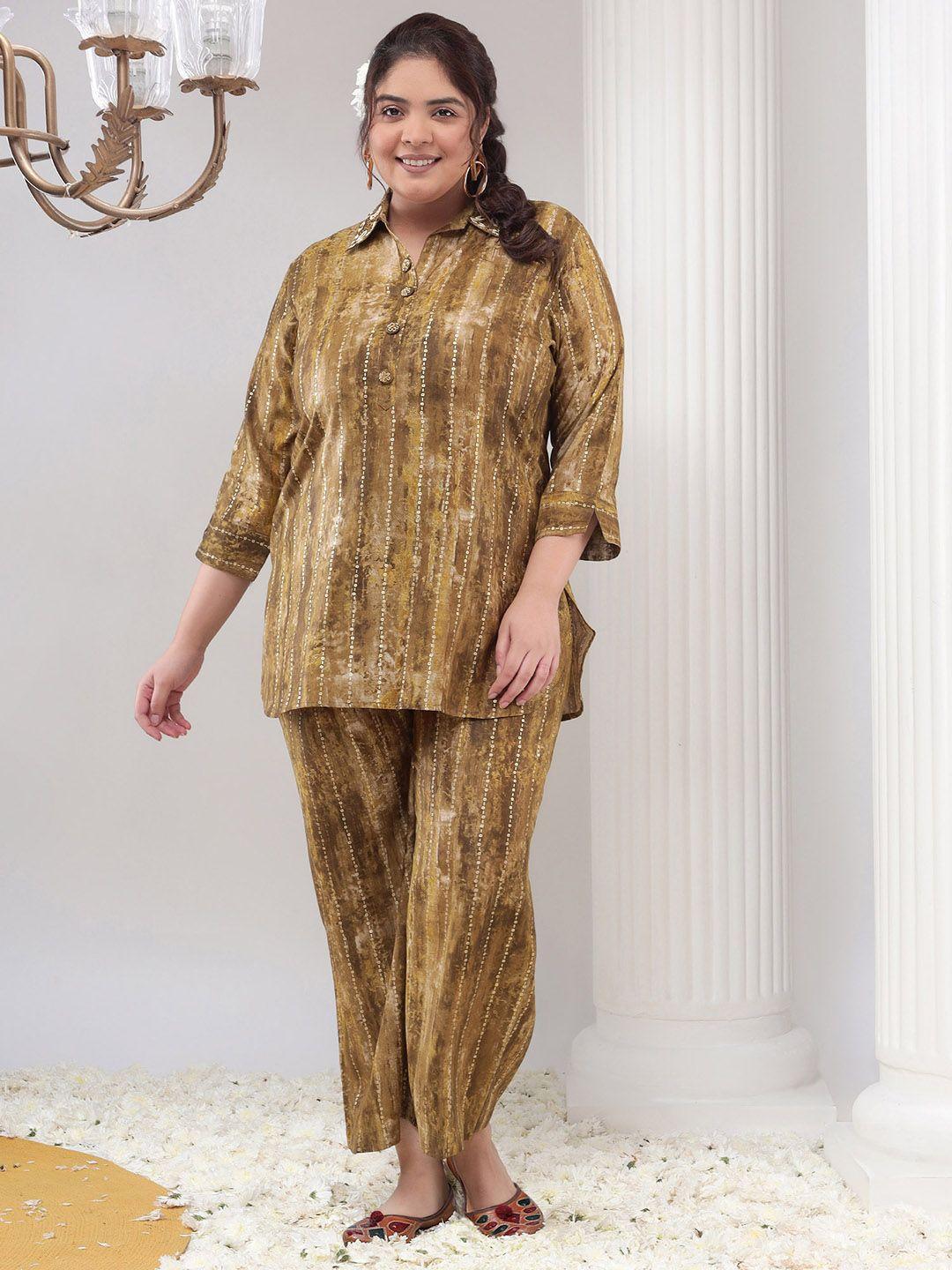 bani women plus size abstract printed shirt collar a-line kurta with palazzos