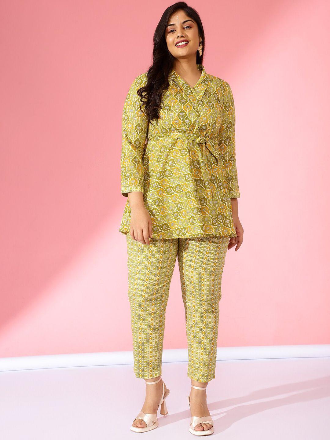 bani women plus size printed shawl neck tunic & trousers