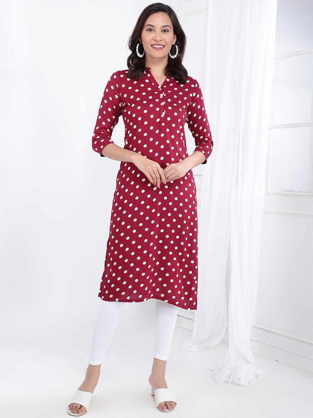 bani women polka dot printed mandarin collar liva straight kurta