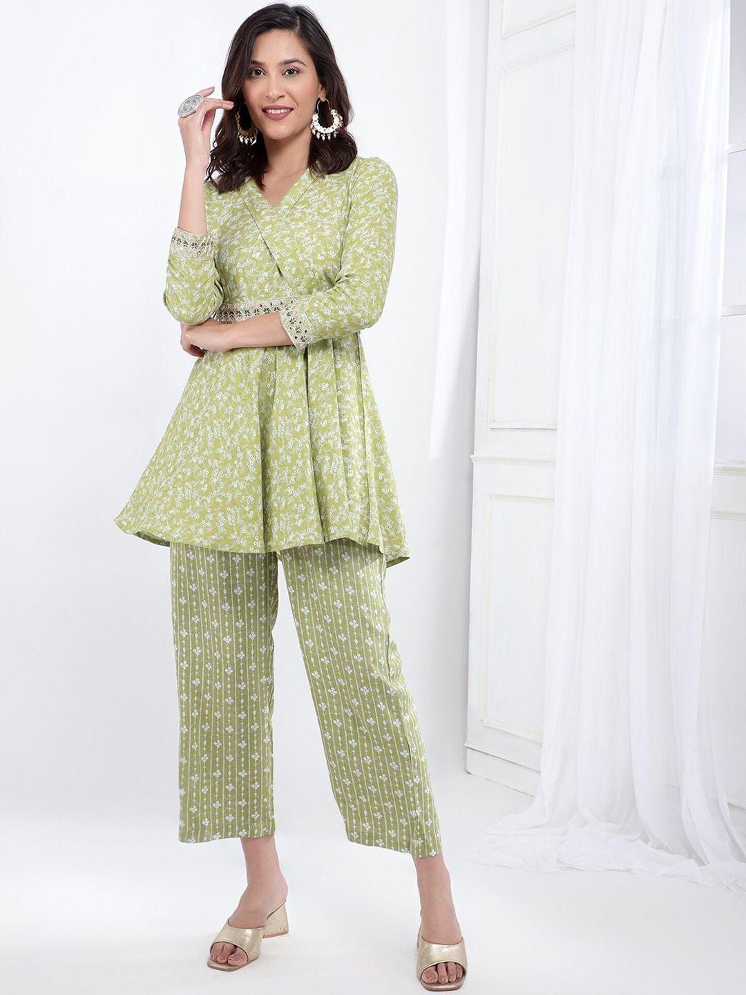 bani women printed tunic & trouser with embroidered belt co-ords