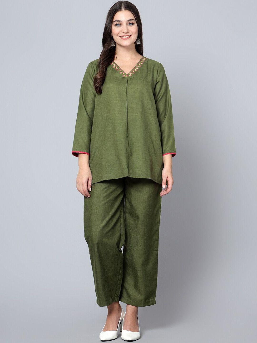bani women v neck top with trousers co-ords