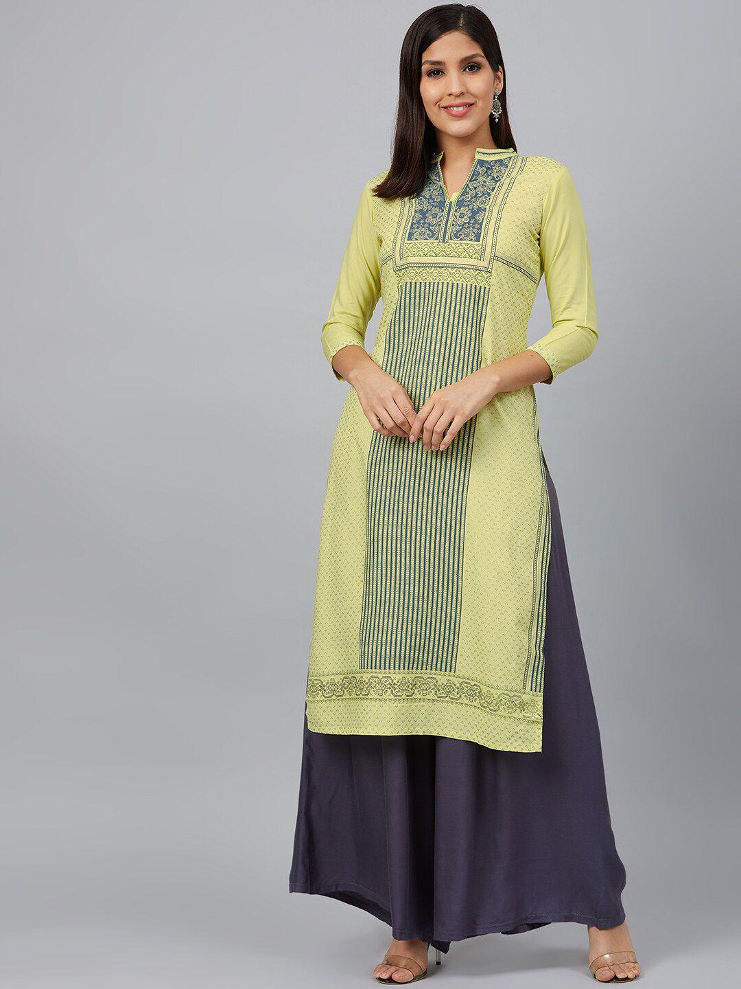 bani women women yellow & grey ethnic motifs printed kurta