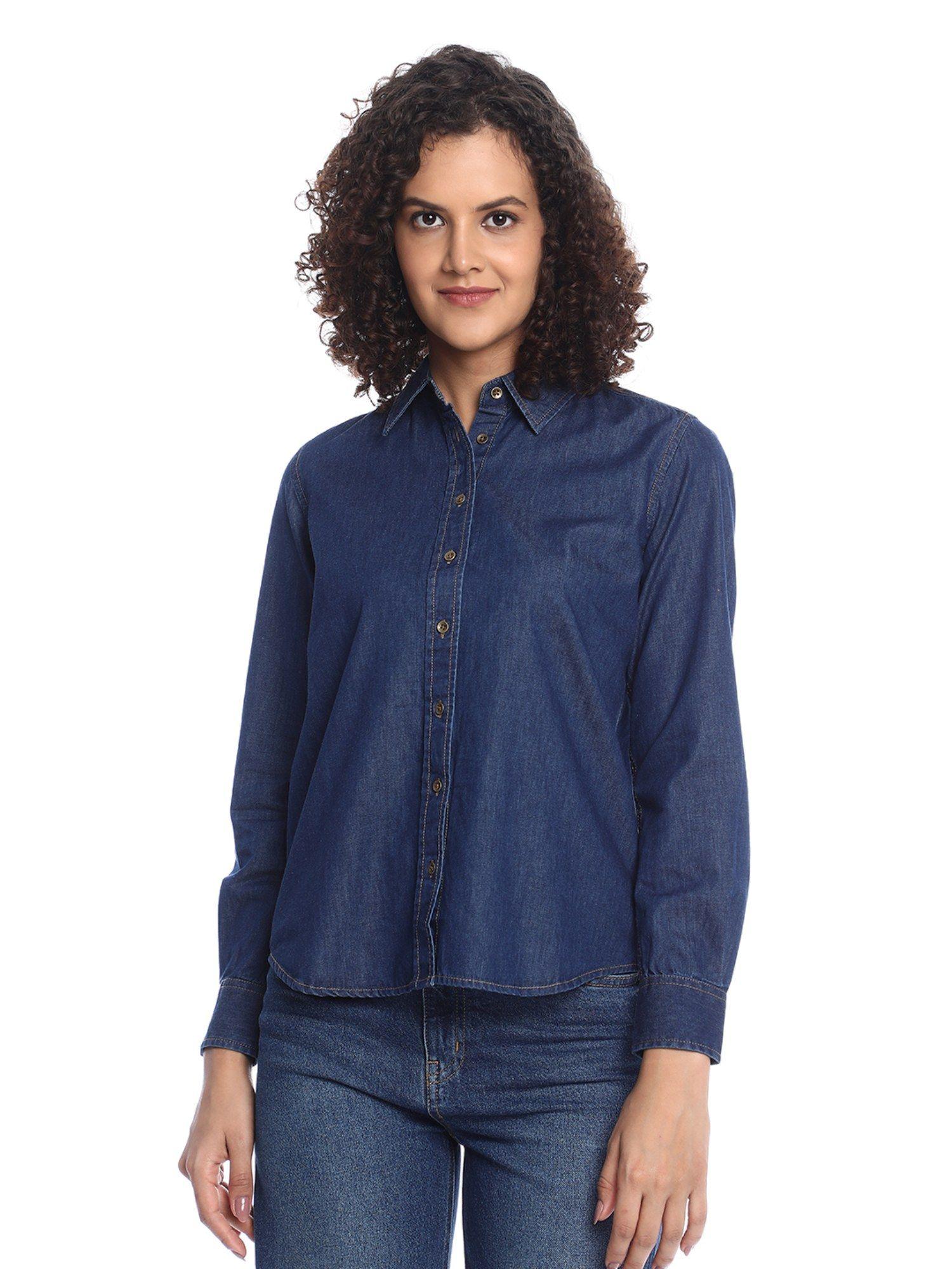 banita indigo color denim drop shoulder shirt for women