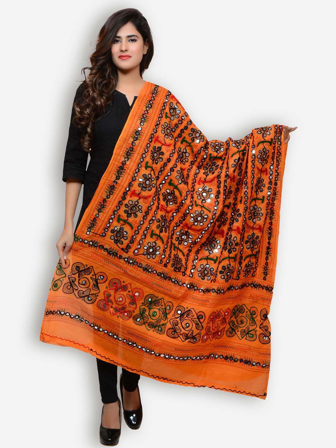 banjara india ethnic motifs embroidered cotton dupatta with mirror work