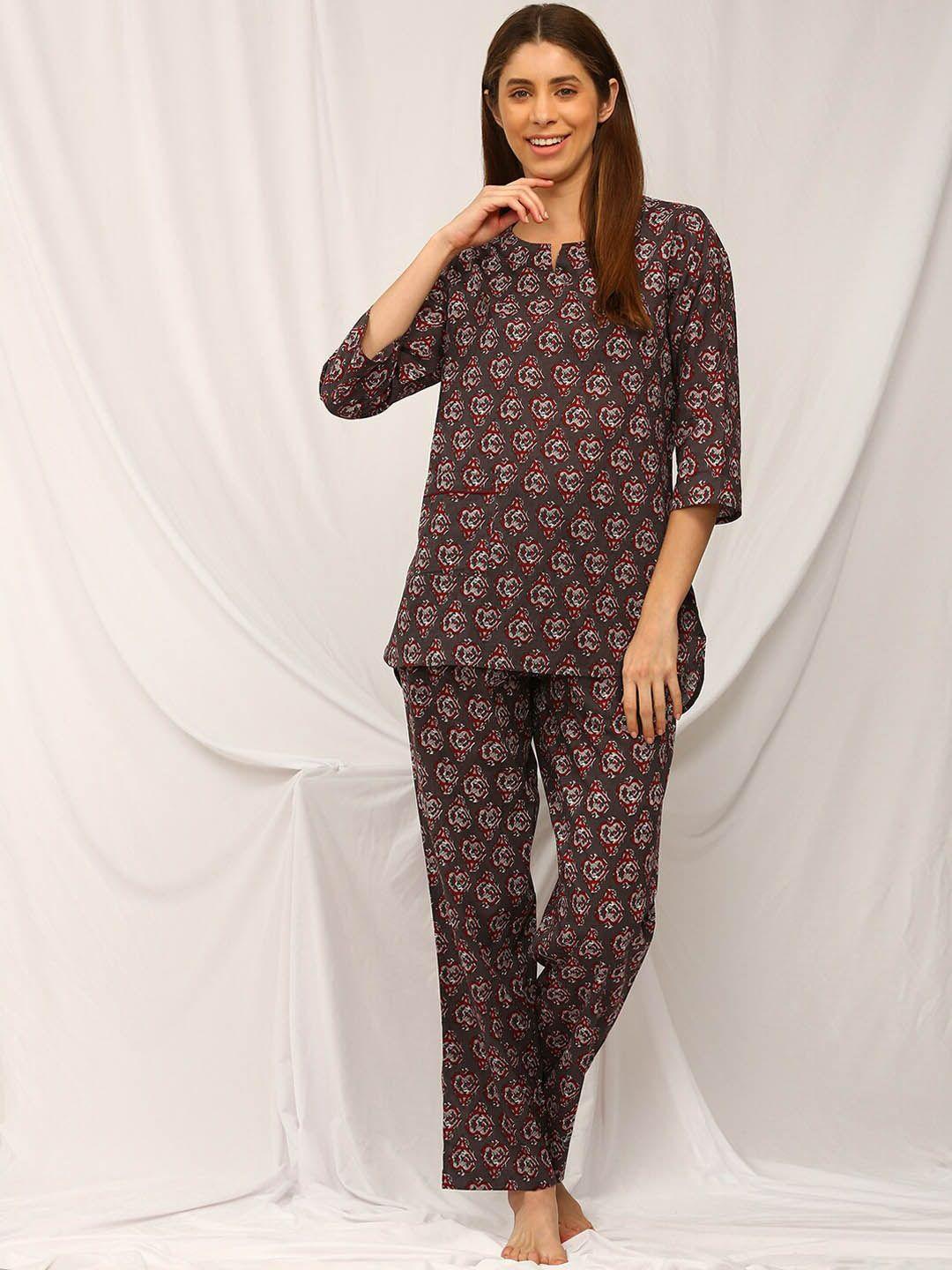 bannos swagger ethnic motifs printed pure cotton night suit