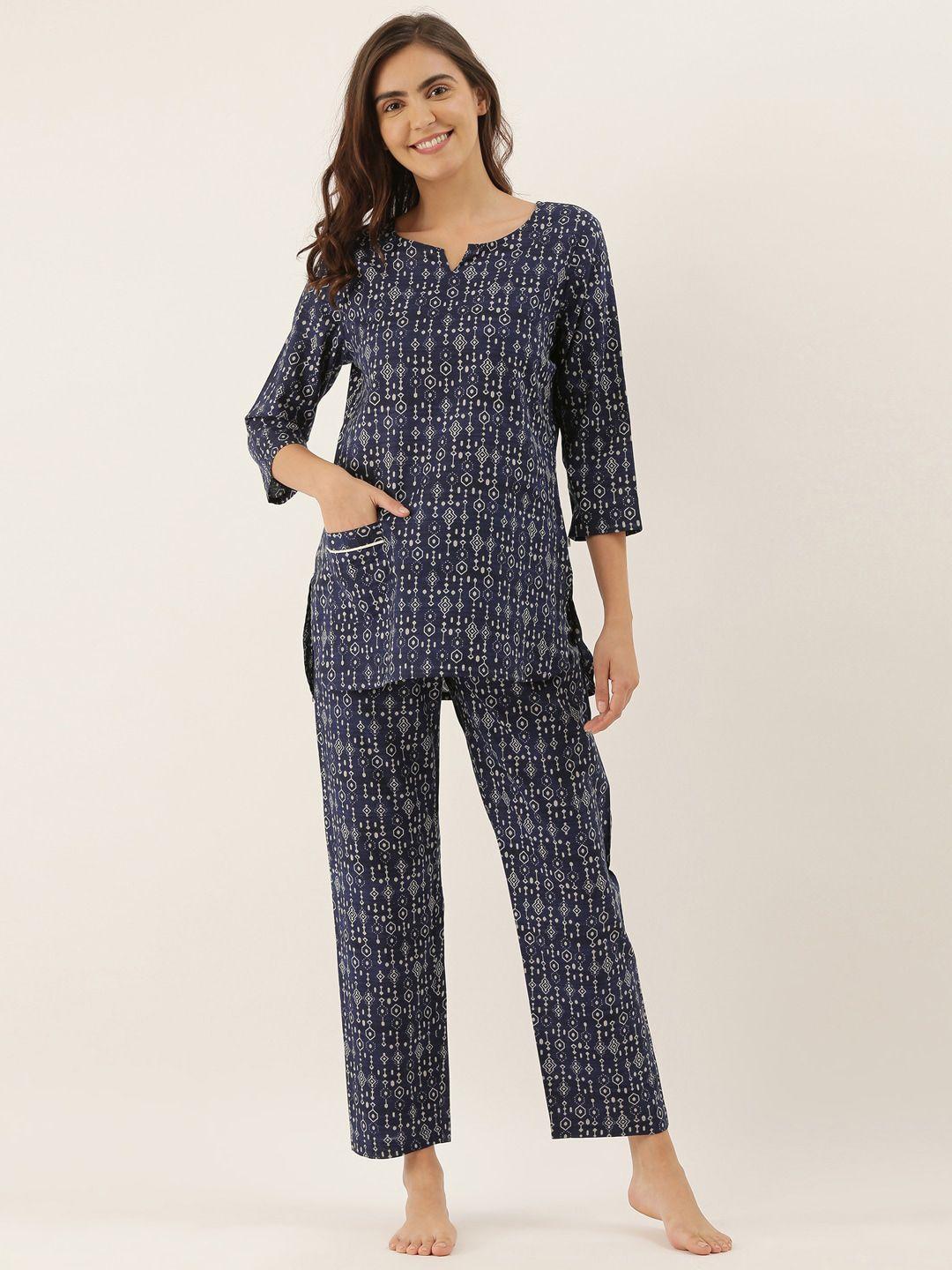 bannos swagger women blue printed night suit