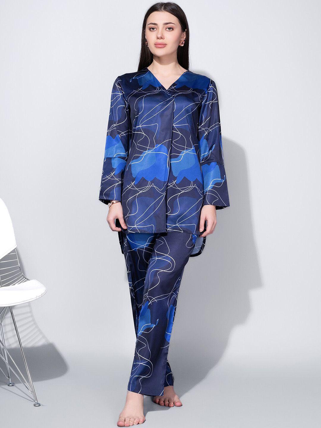 bannos swagger abstract printed v-neck night suit