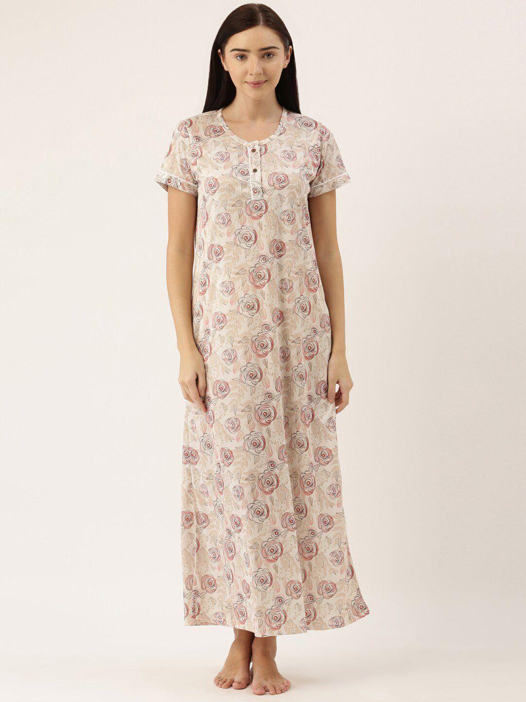 bannos swagger beige printed maxi nightdress