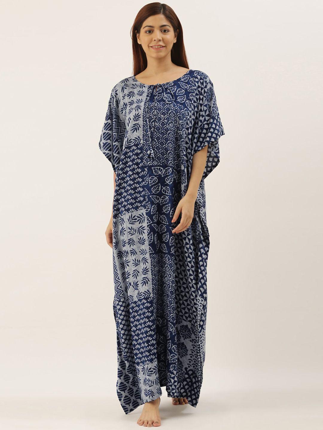 bannos swagger blue & grey printed nightdress