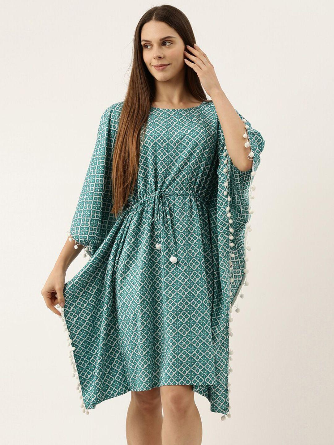 bannos swagger blue printed pure cotton kaftan nightdress