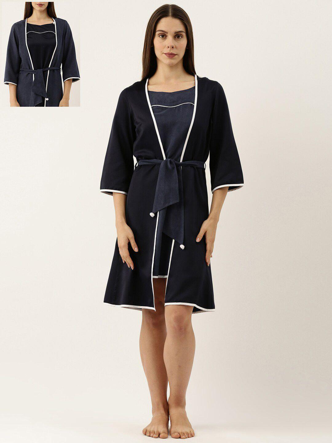 bannos swagger blue reversible solid rob set night dress