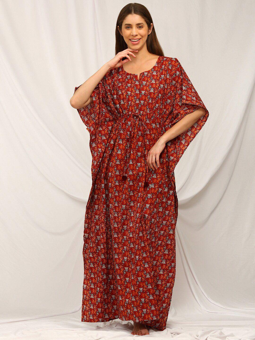 bannos swagger ethnic motifs printed pure cotton maxi kaftan nightdress