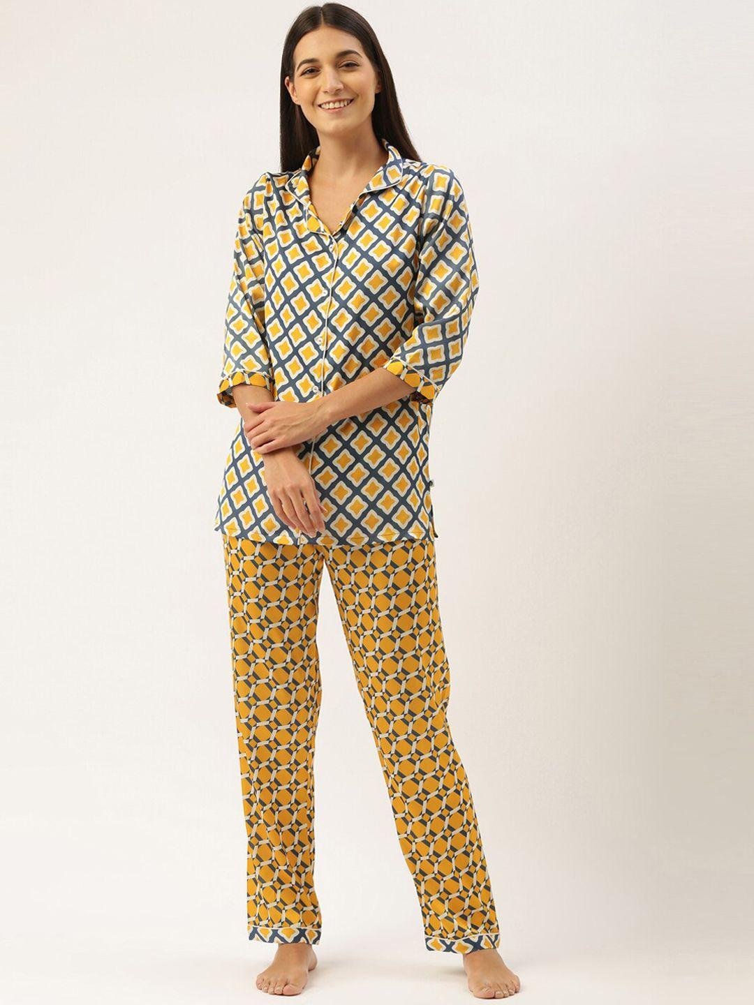 bannos swagger geometric printed satin night suit