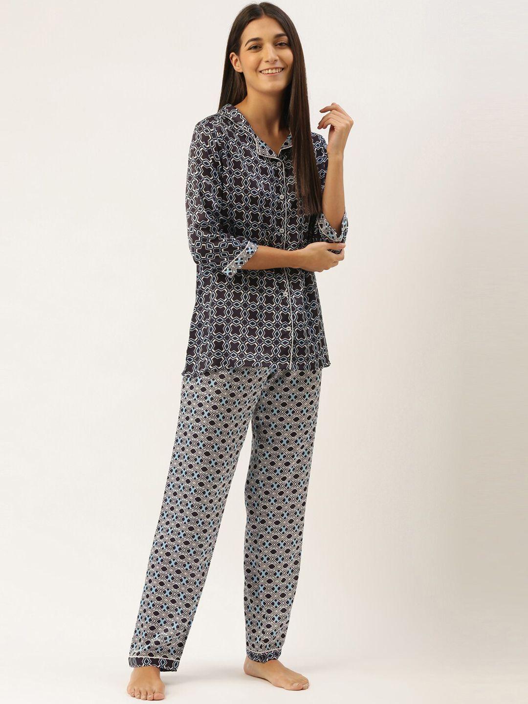 bannos swagger geometric printed satin night suit