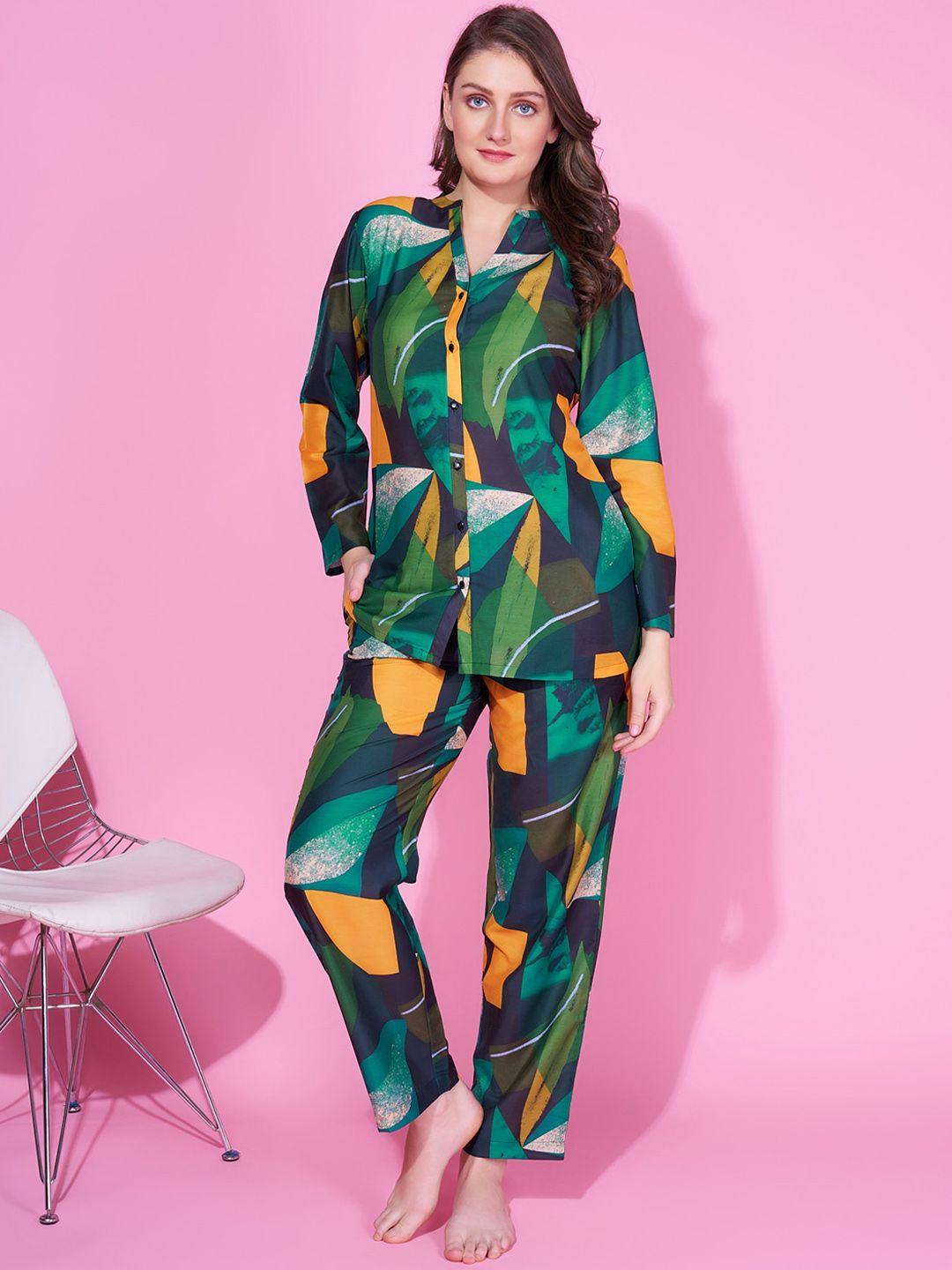 bannos swagger green & orange tropical printed nightsuit