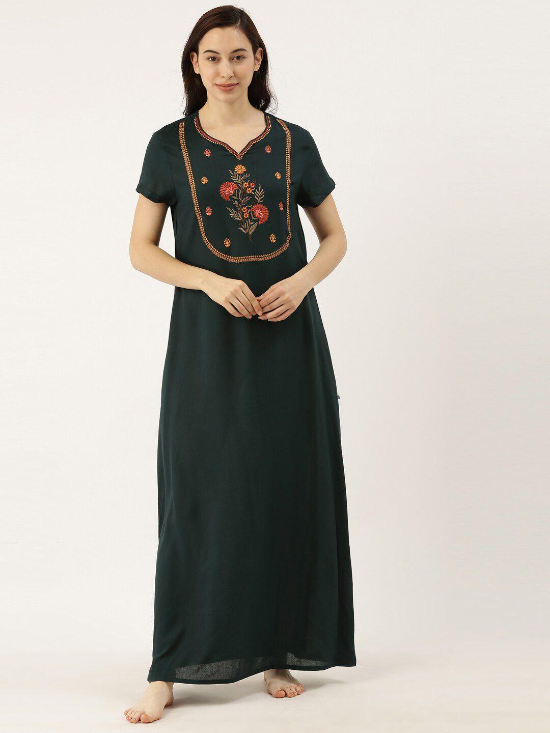 bannos swagger green embroidered maxi nightdress