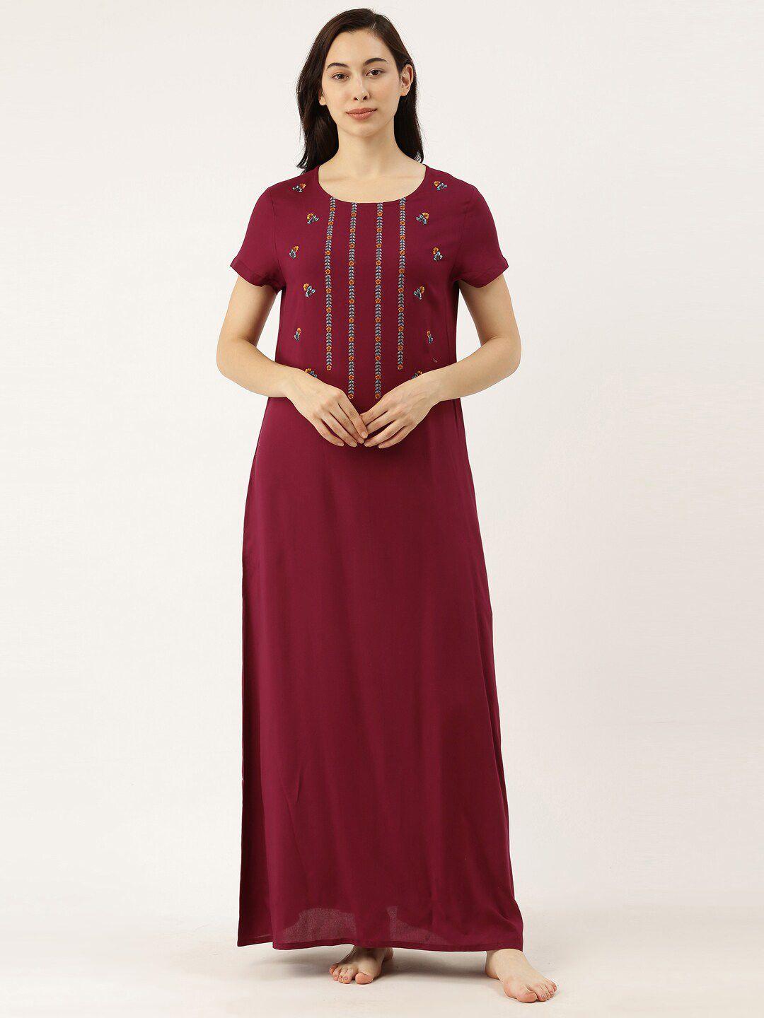 bannos swagger maroon embroidered maxi nightdress