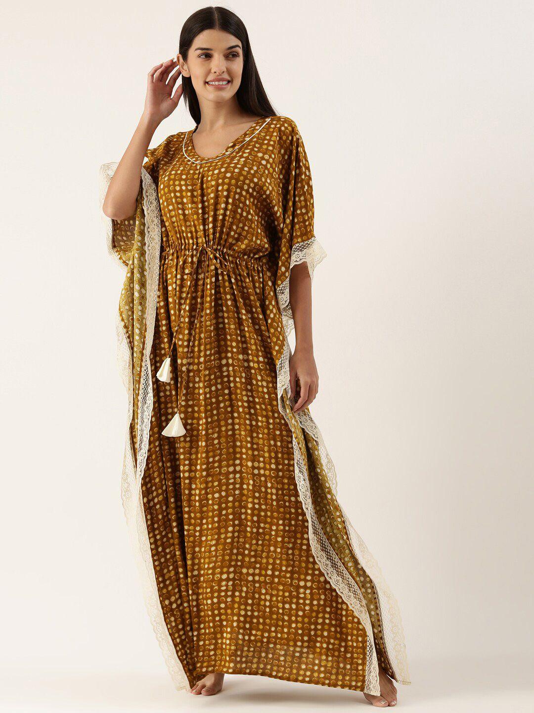 bannos swagger mustard printed maxi kaftan nightdress