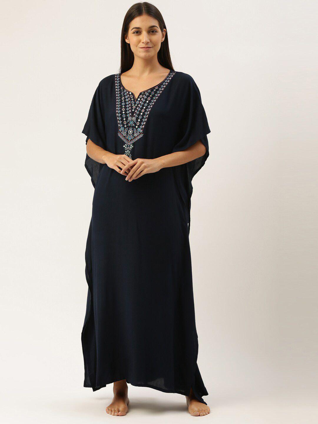 bannos swagger navy blue embroidered kaftan nightdress