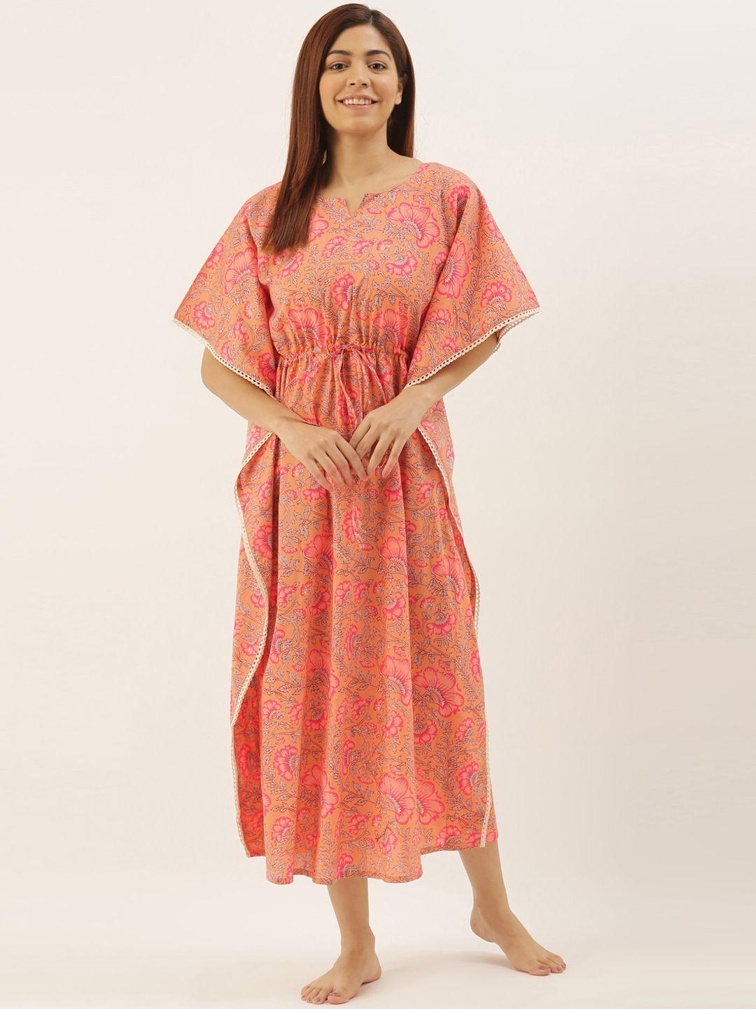 bannos swagger peach-coloured & pink printed nightdress