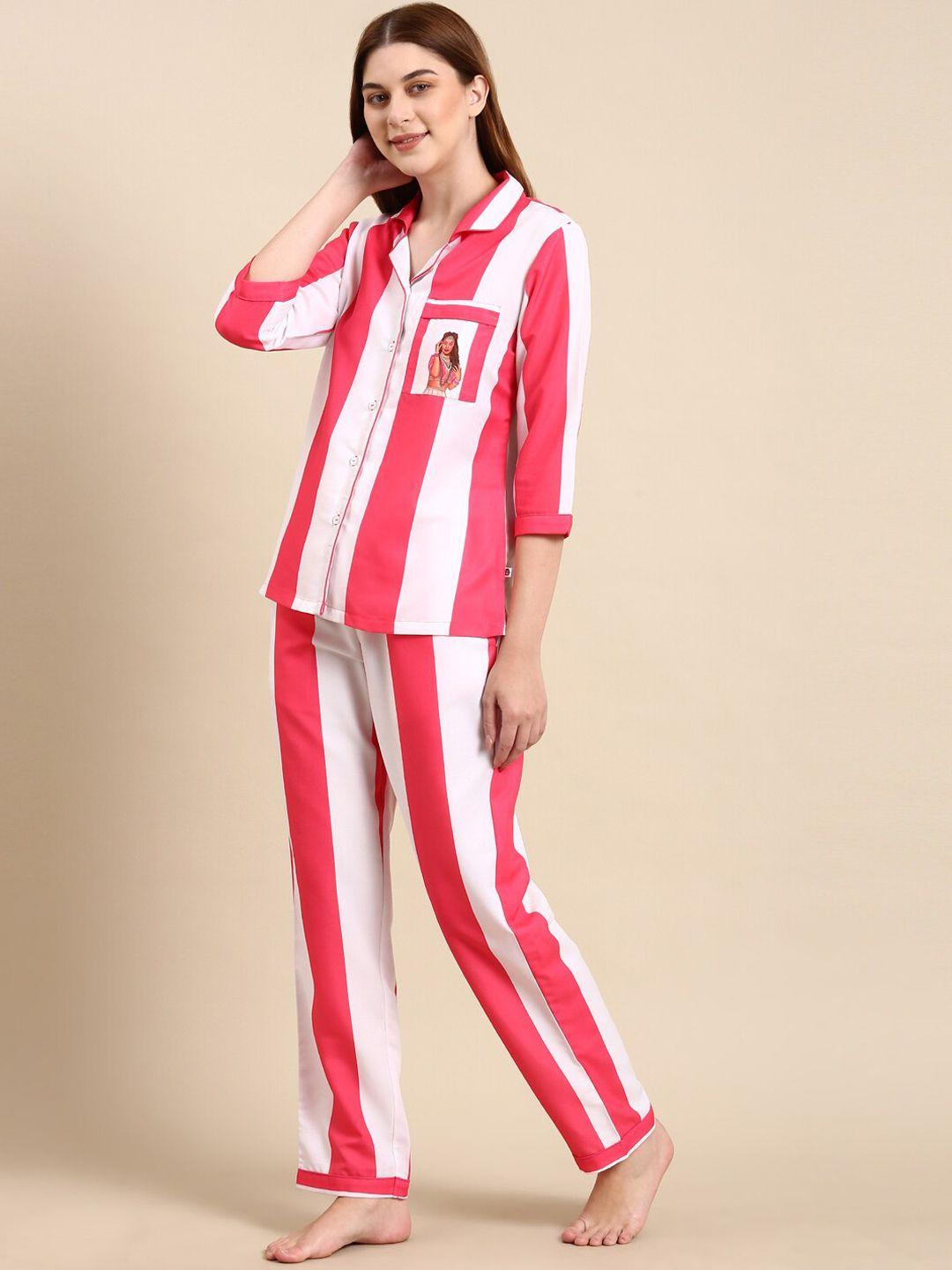 bannos swagger pink & white striped night suit