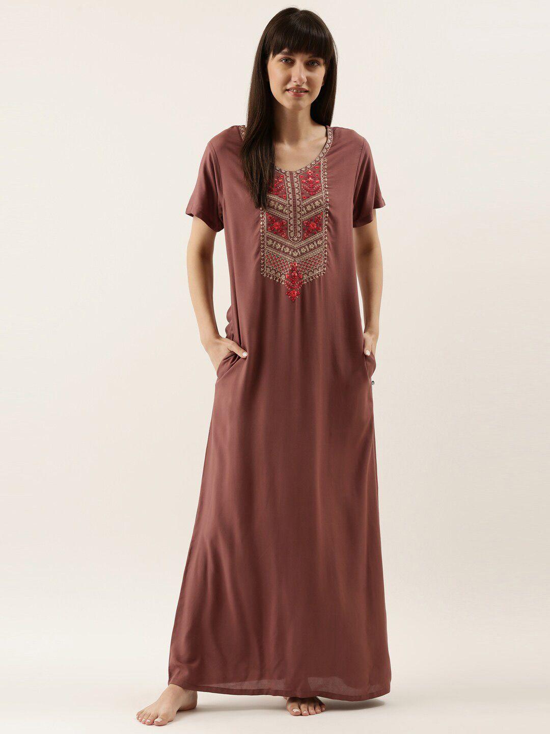 bannos swagger pink embroidered maxi nightdress