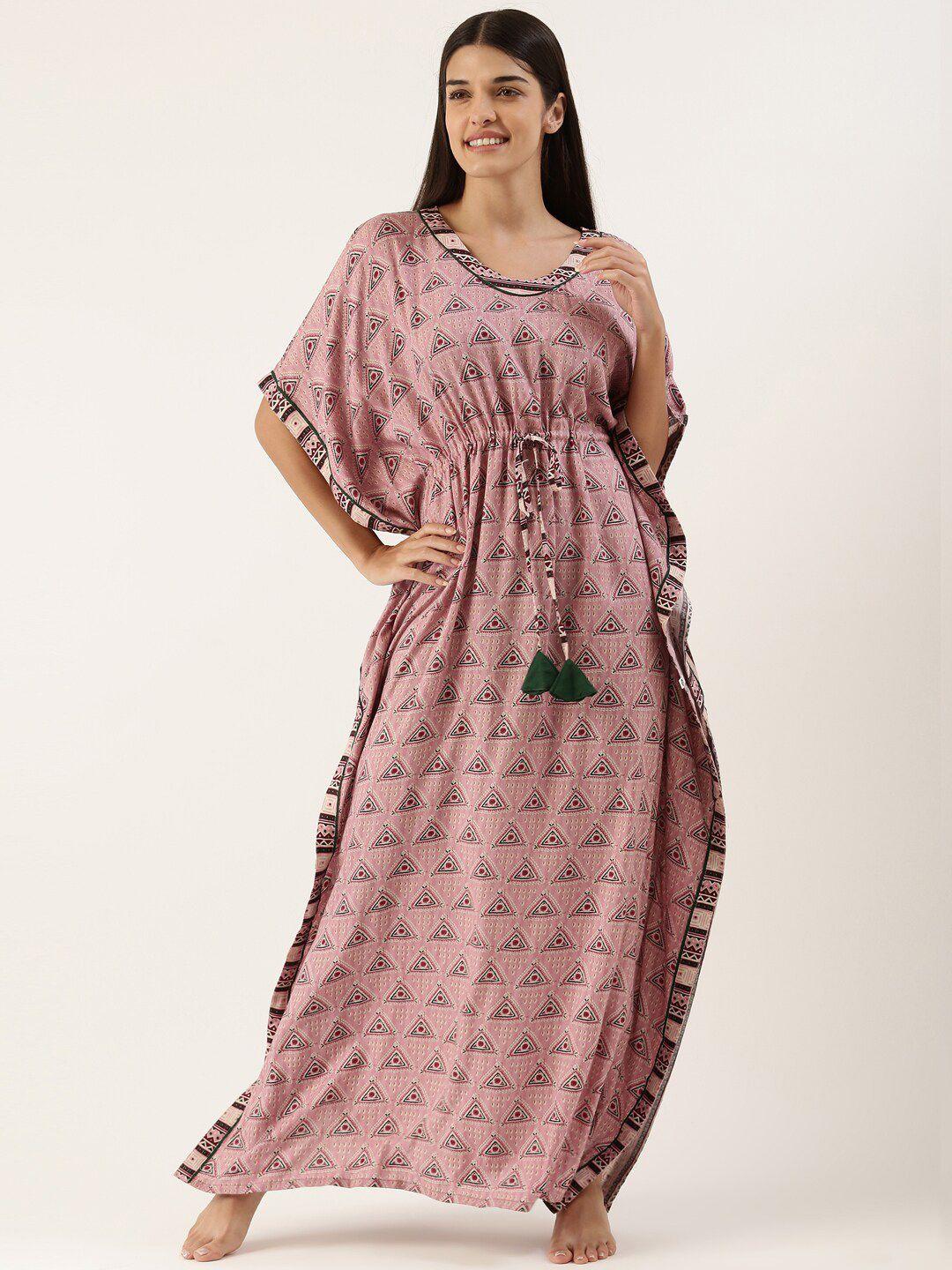 bannos swagger pink printed maxi kaftan nightdress