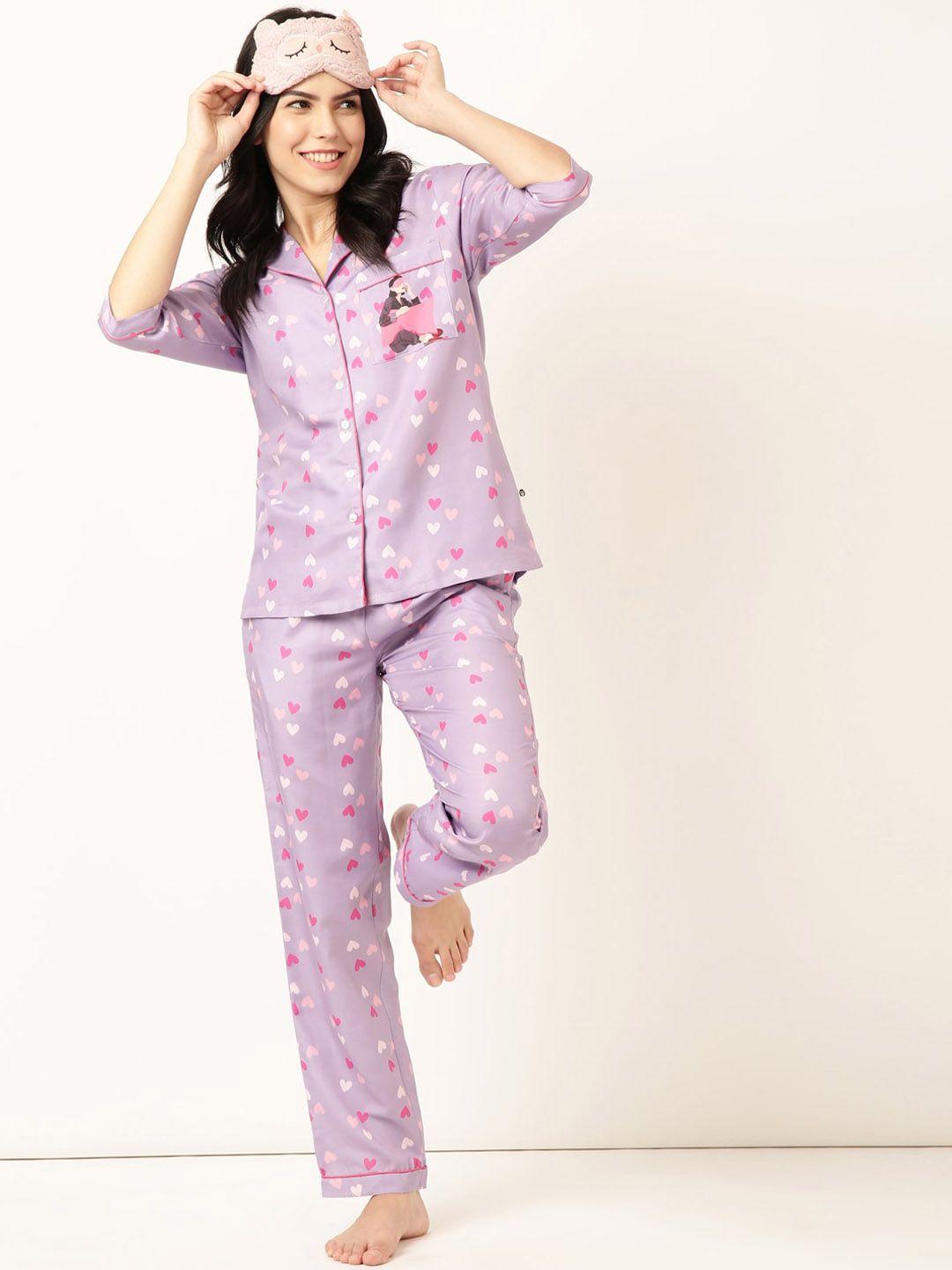 bannos swagger purple conversational printed shirt with pyjamas