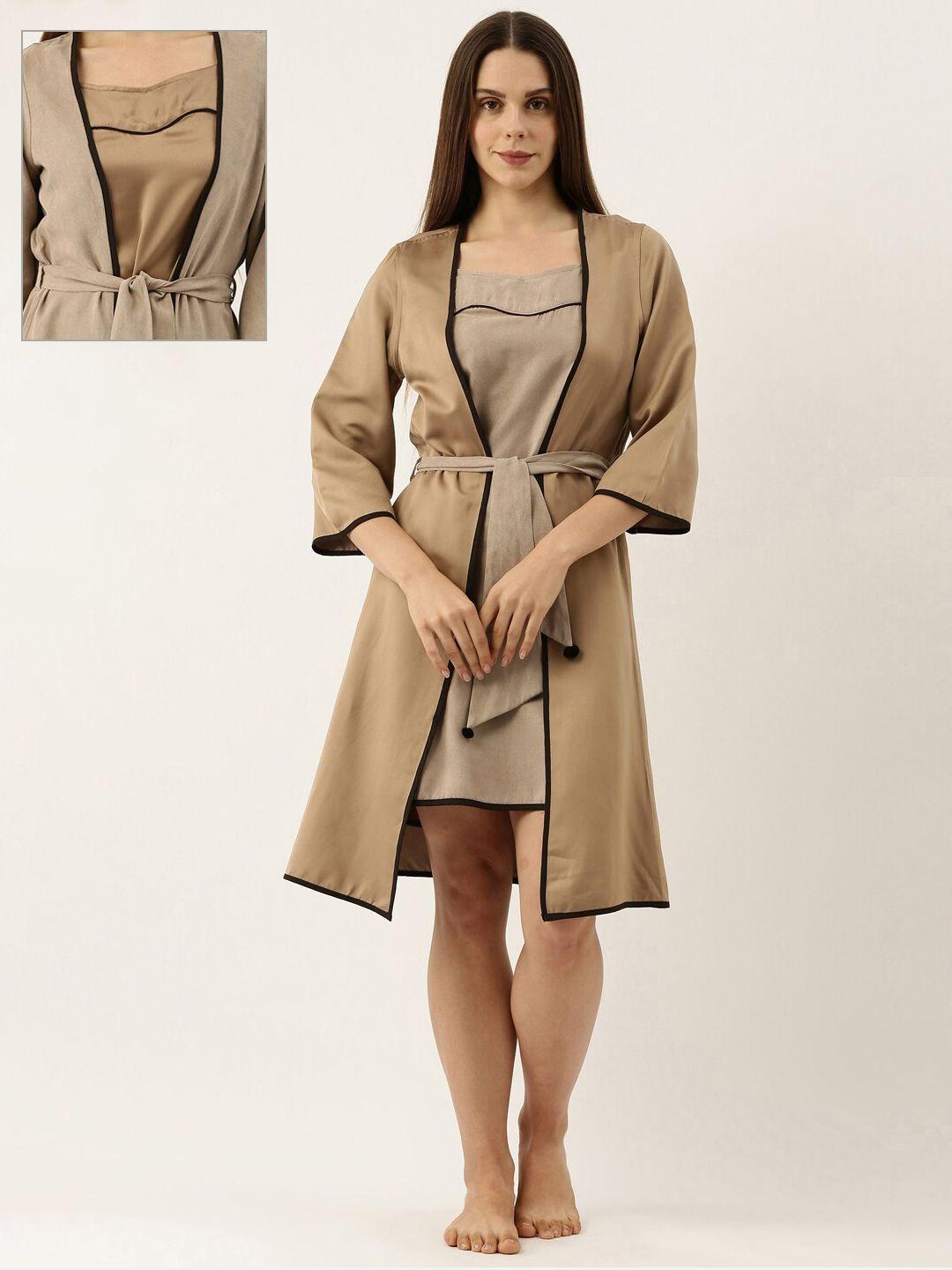 bannos swagger taupe reversible nightdress with robe