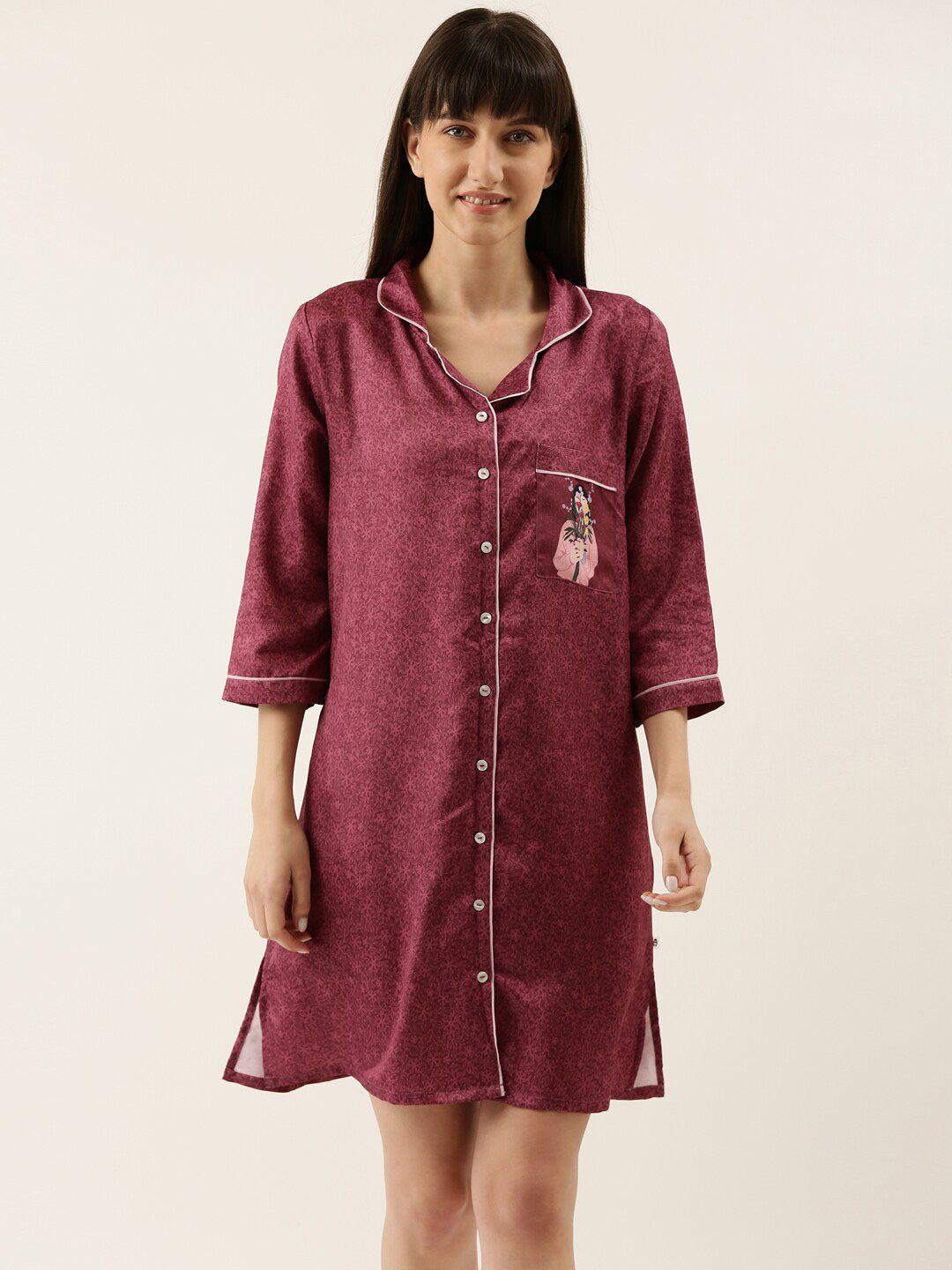 bannos swagger women's burgundy printed nightdress