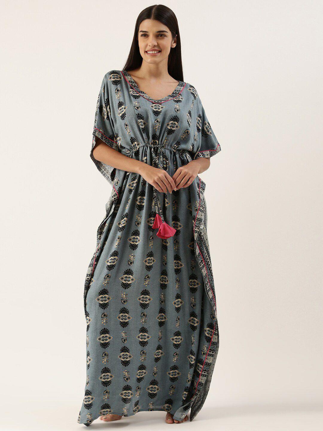 bannos swagger women blue printed maxi nightdress