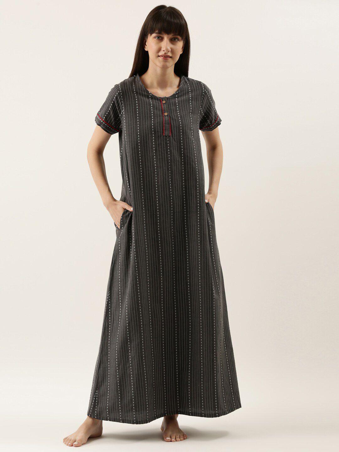 bannos swagger women grey printed maxi nightdress