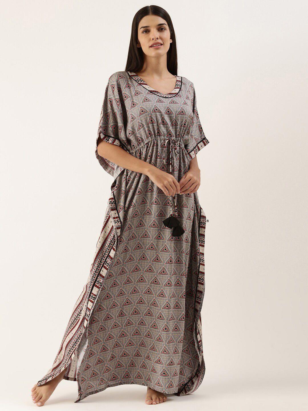 bannos swagger women grey printed viscose rayon maxi nightdress