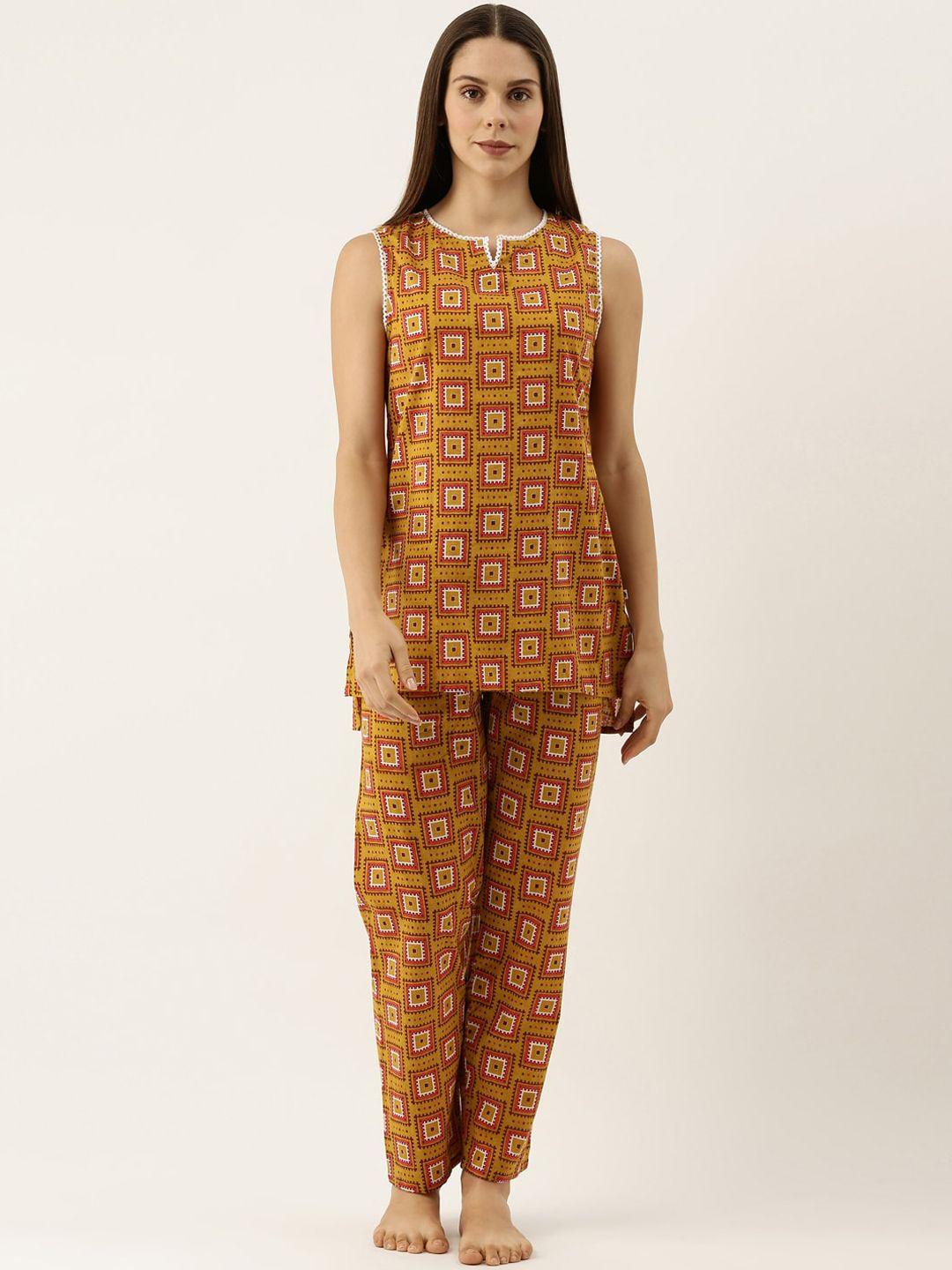 bannos swagger women mustard printed night suit