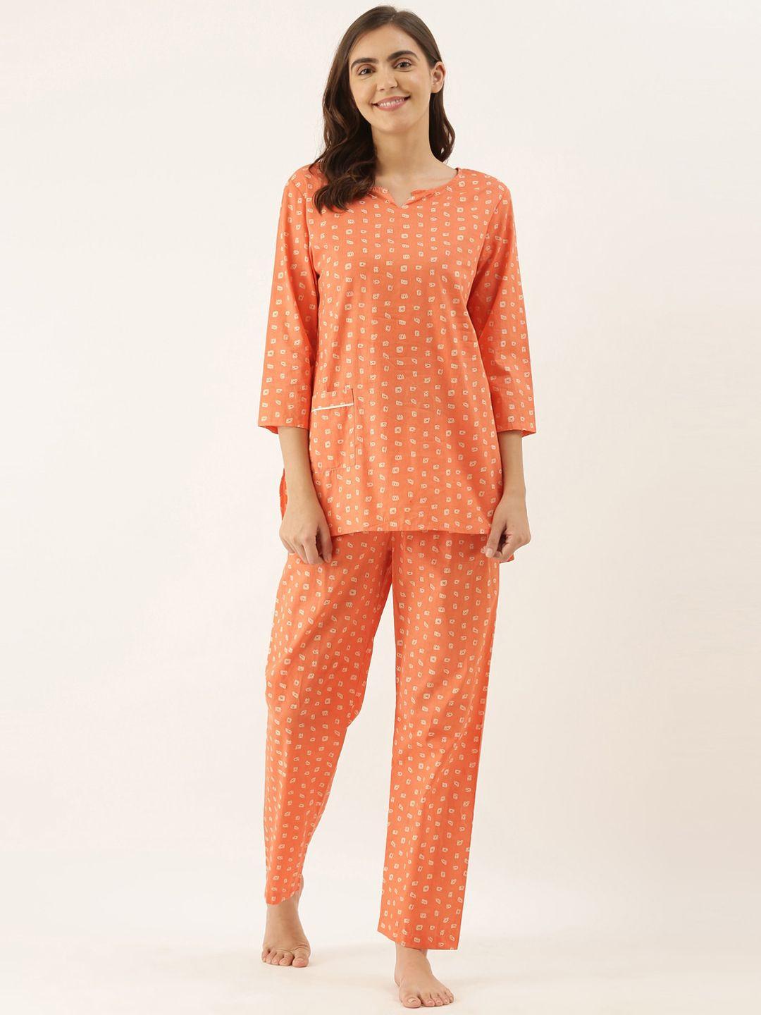 bannos swagger women orange printed night suit