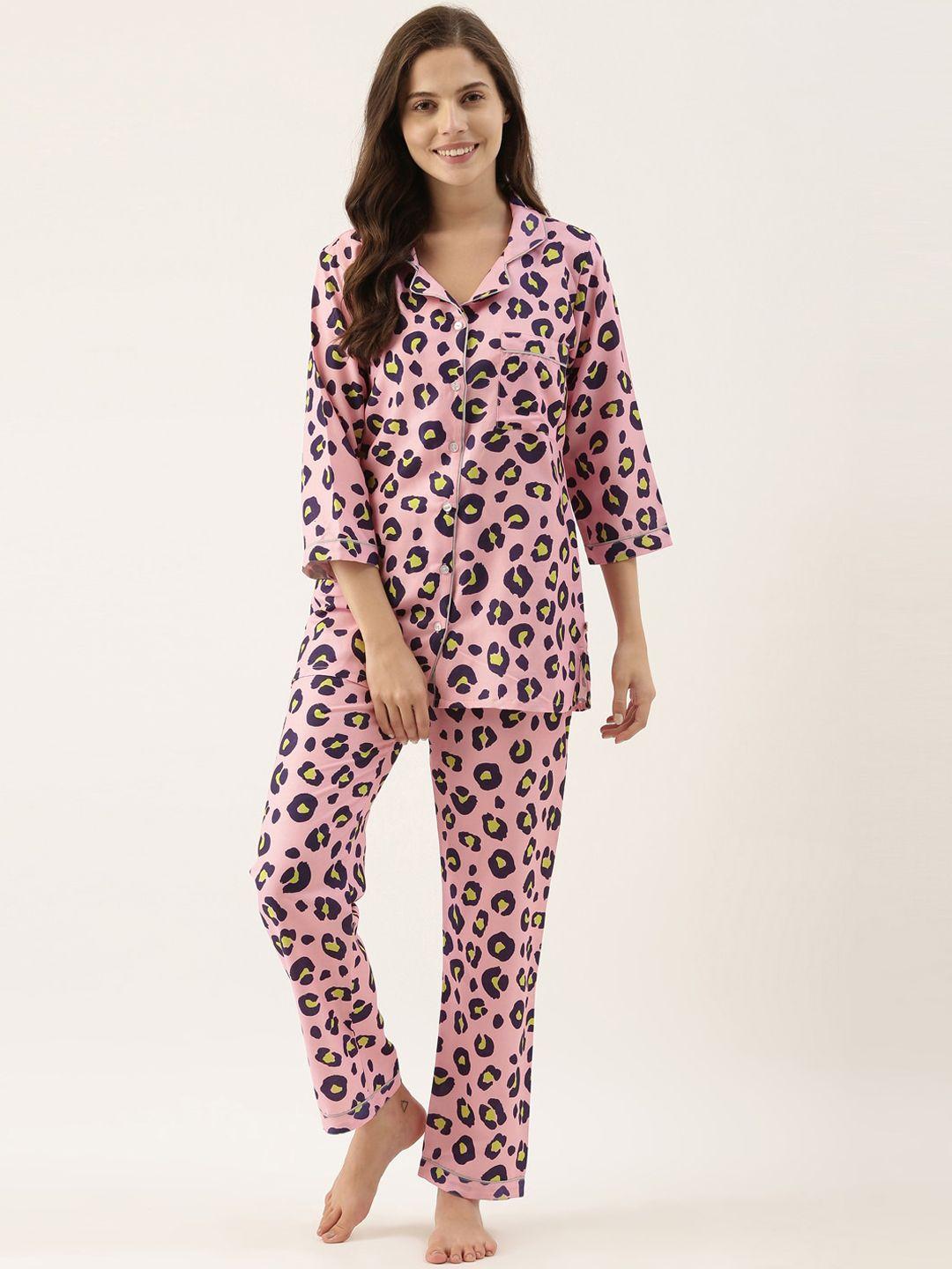 bannos swagger women pink & black printed night suit