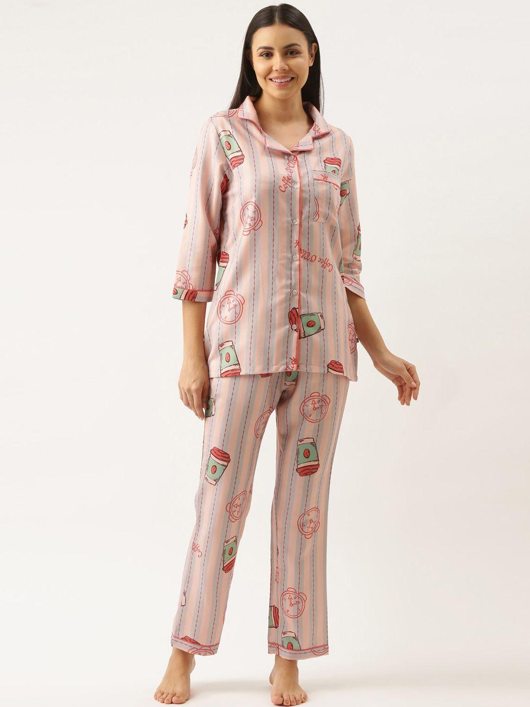 bannos swagger women pink & blue  printed night suit