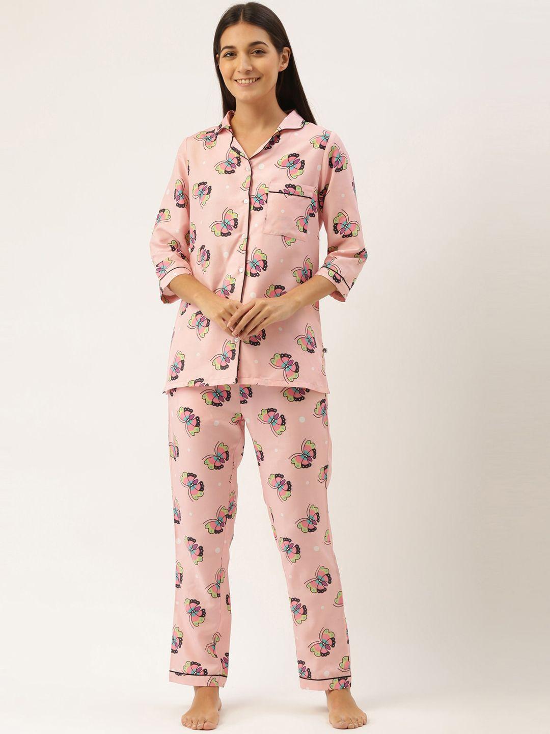 bannos swagger women pink & blue printed night suit