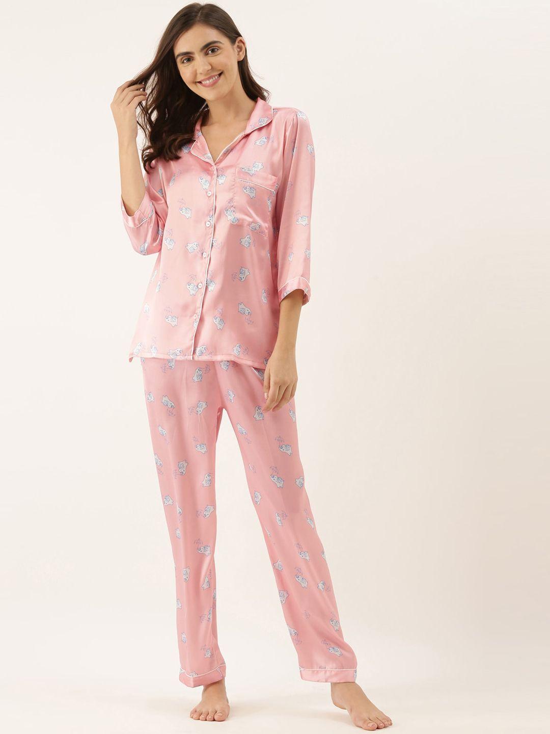 bannos swagger women pink printed night suit