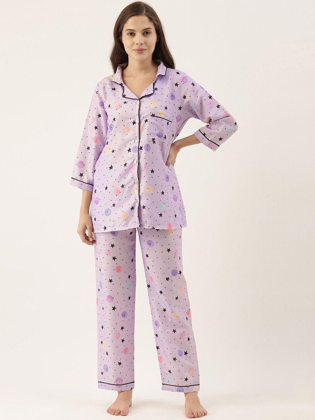 bannos swagger women purple & black printed night suit