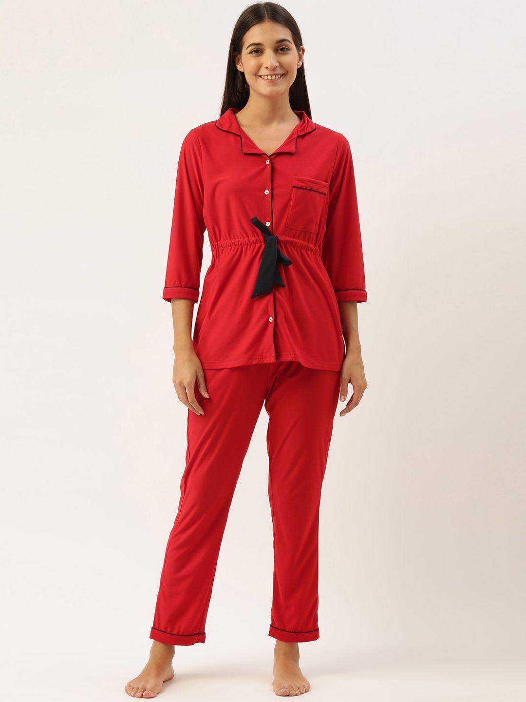 bannos swagger women red & blue solid night suit