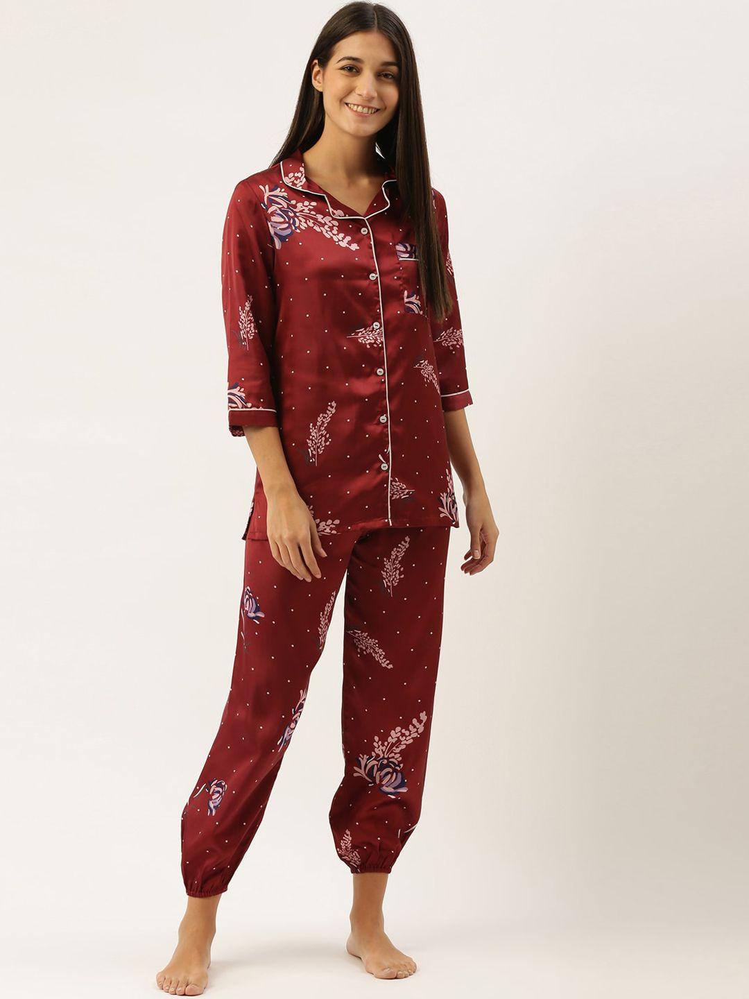 bannos swagger women red & pink printed night suit