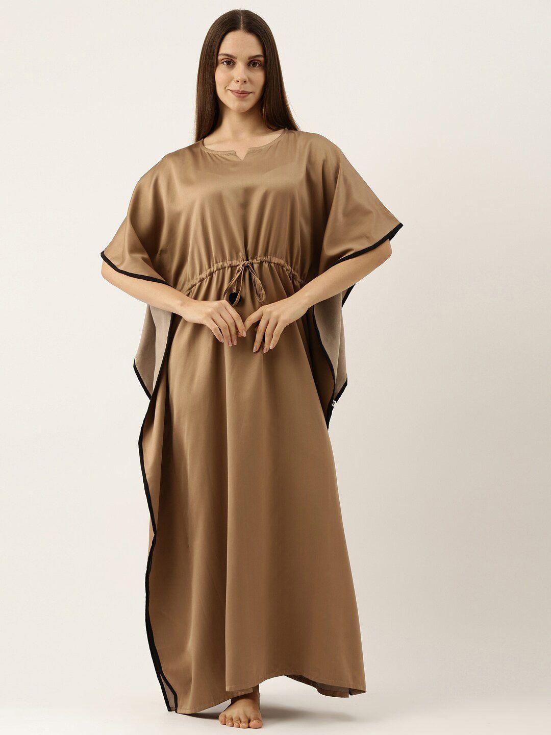 bannos swagger women taupe solid kaftan nightdress
