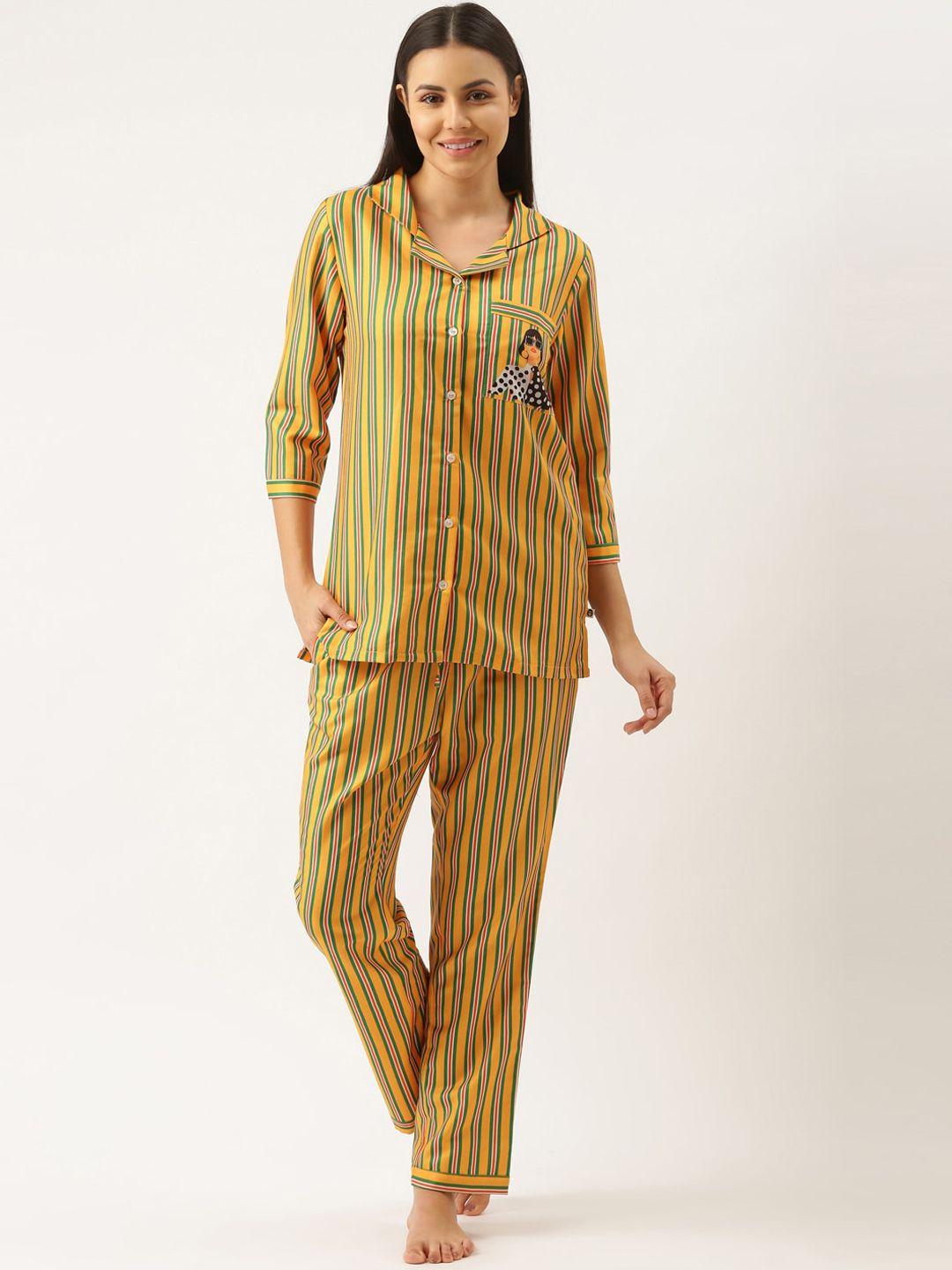 bannos swagger women yellow & orange striped night suit
