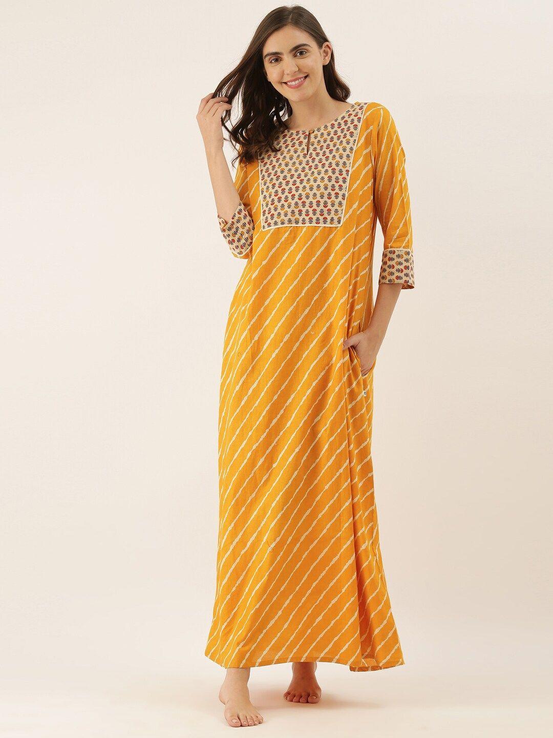 bannos swagger yellow printed maxi nightdress