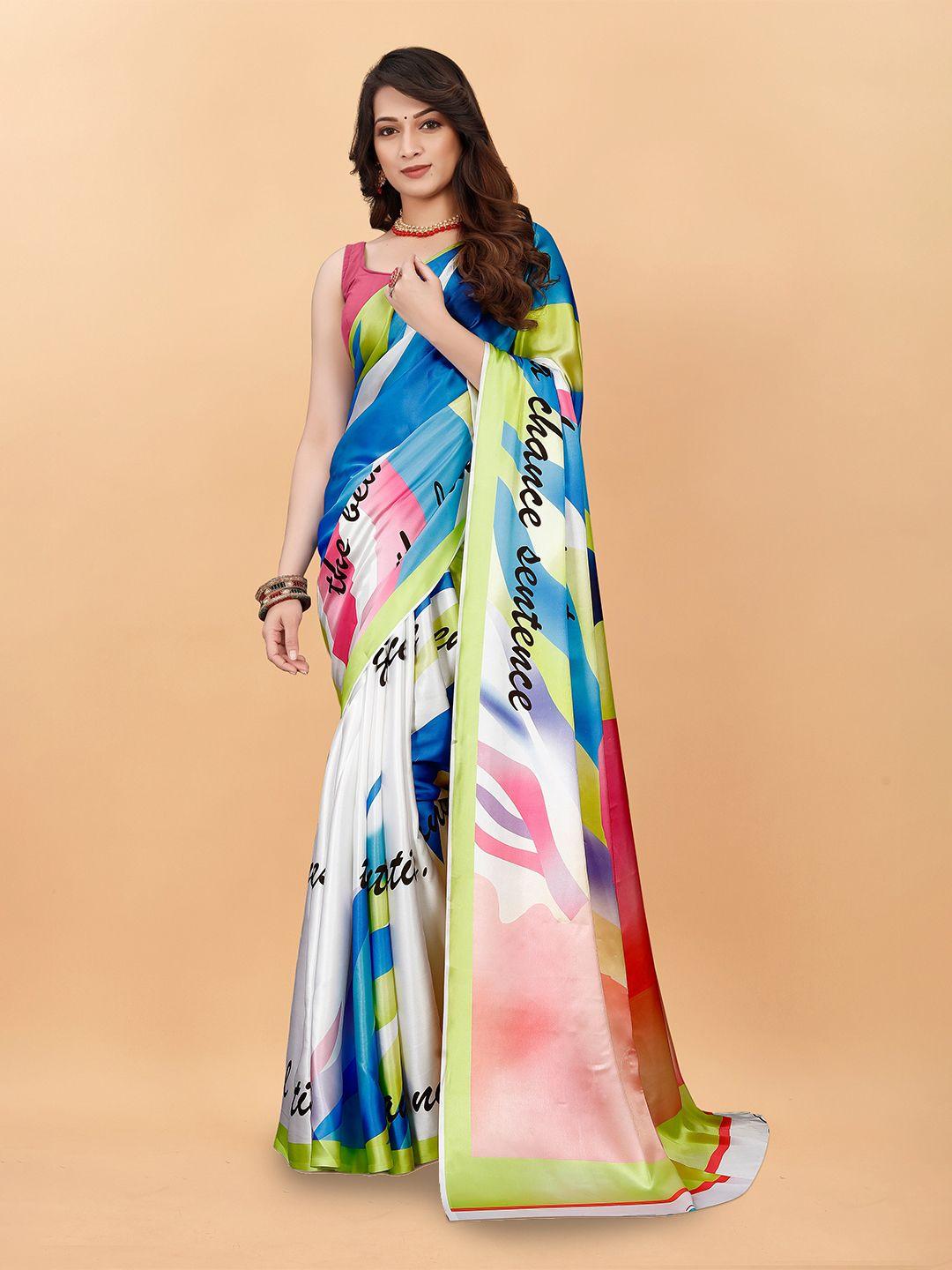 bansari textiles colourblocked satin block print saree