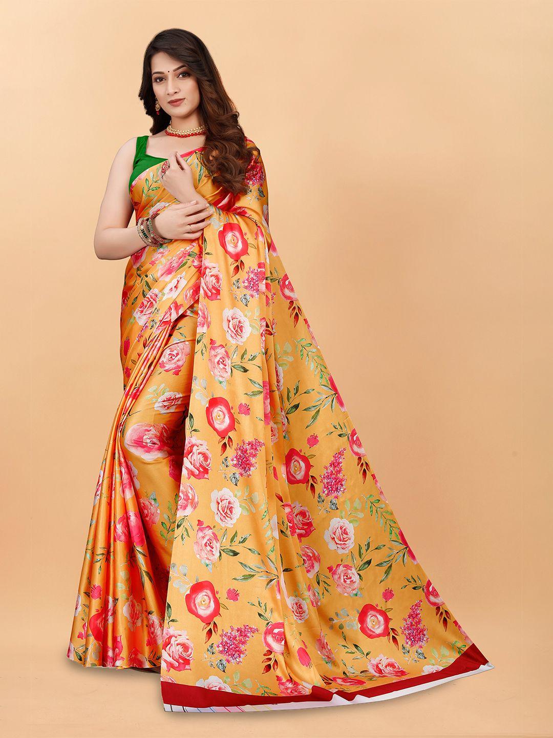 bansari textiles floral printed satin saree