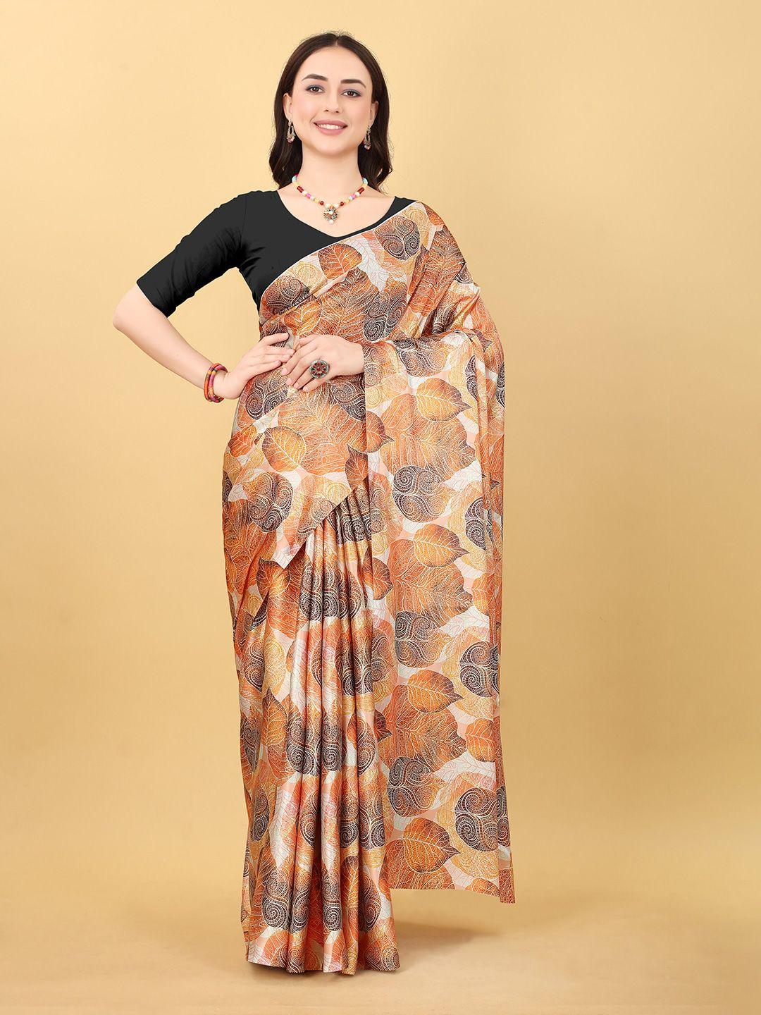 bansari textiles floral satin designer block print saree