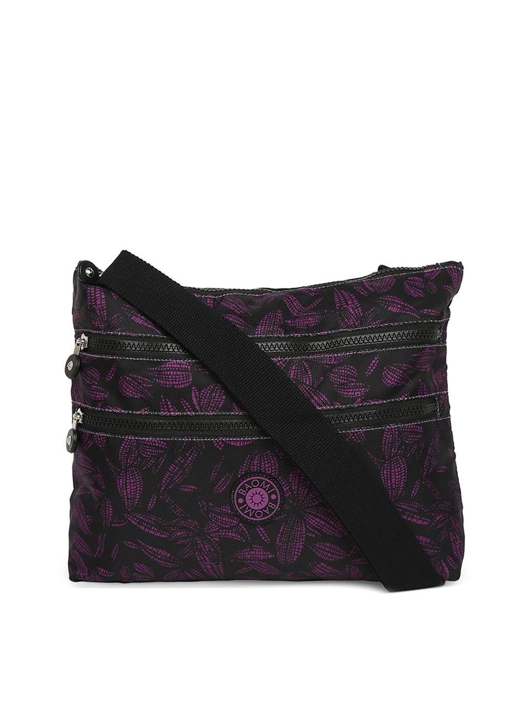 baomi black & purple floral printed oversized sling bag