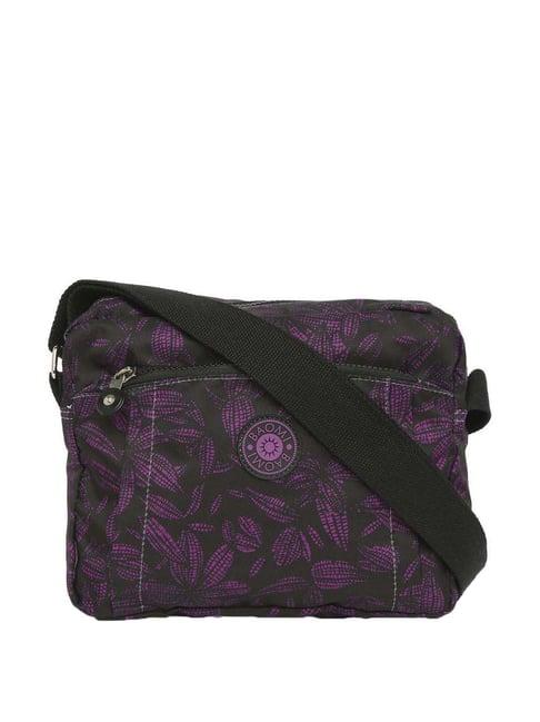 baomi black & purple printed medium cross body bag